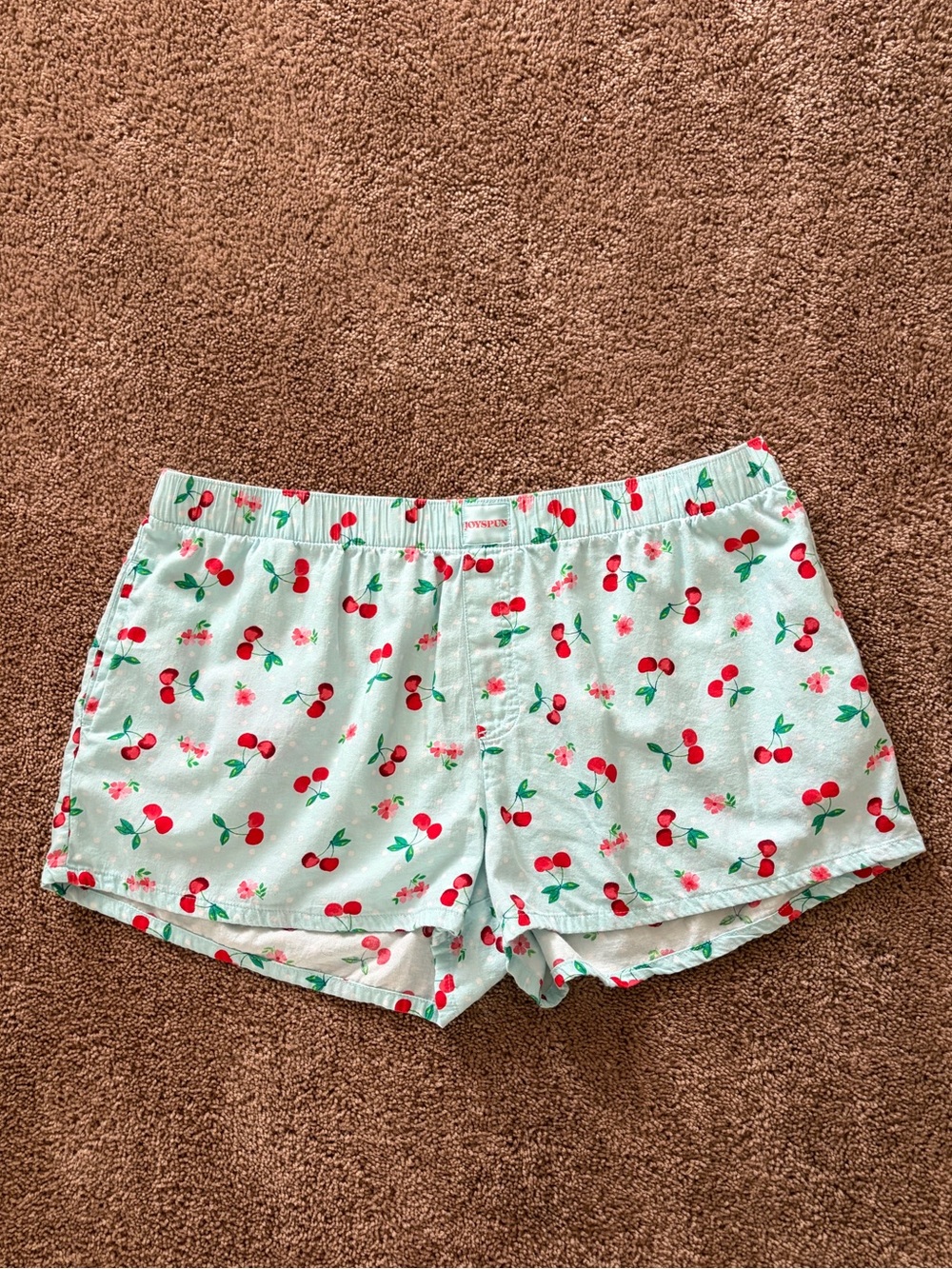 Mint Green Cherry-Print Pajama Shorts